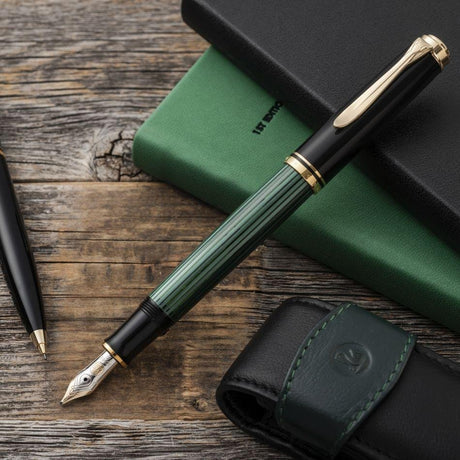 Pelikan Souveran M400 Fountain Pen - Green with Gold Trim - Pure Pens